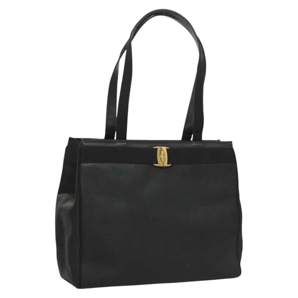 Salvatore Ferragamo Vintage Vara Bow Tote Lizard Embossed Leather Medium